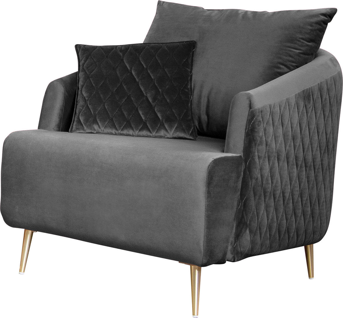 SESSEL in Samt Grau  - Goldfarben/Grau, Design, Textil/Metall (74/84/94cm) - MID.YOU