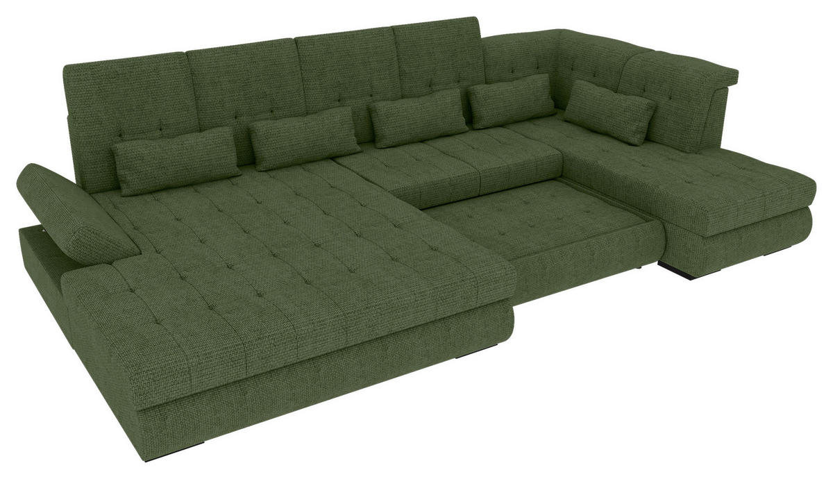 WOHNLANDSCHAFT Olivgrün Struktur  - Schwarz/Olivgrün, KONVENTIONELL, Kunststoff/Textil (212/358/222cm) - Carryhome