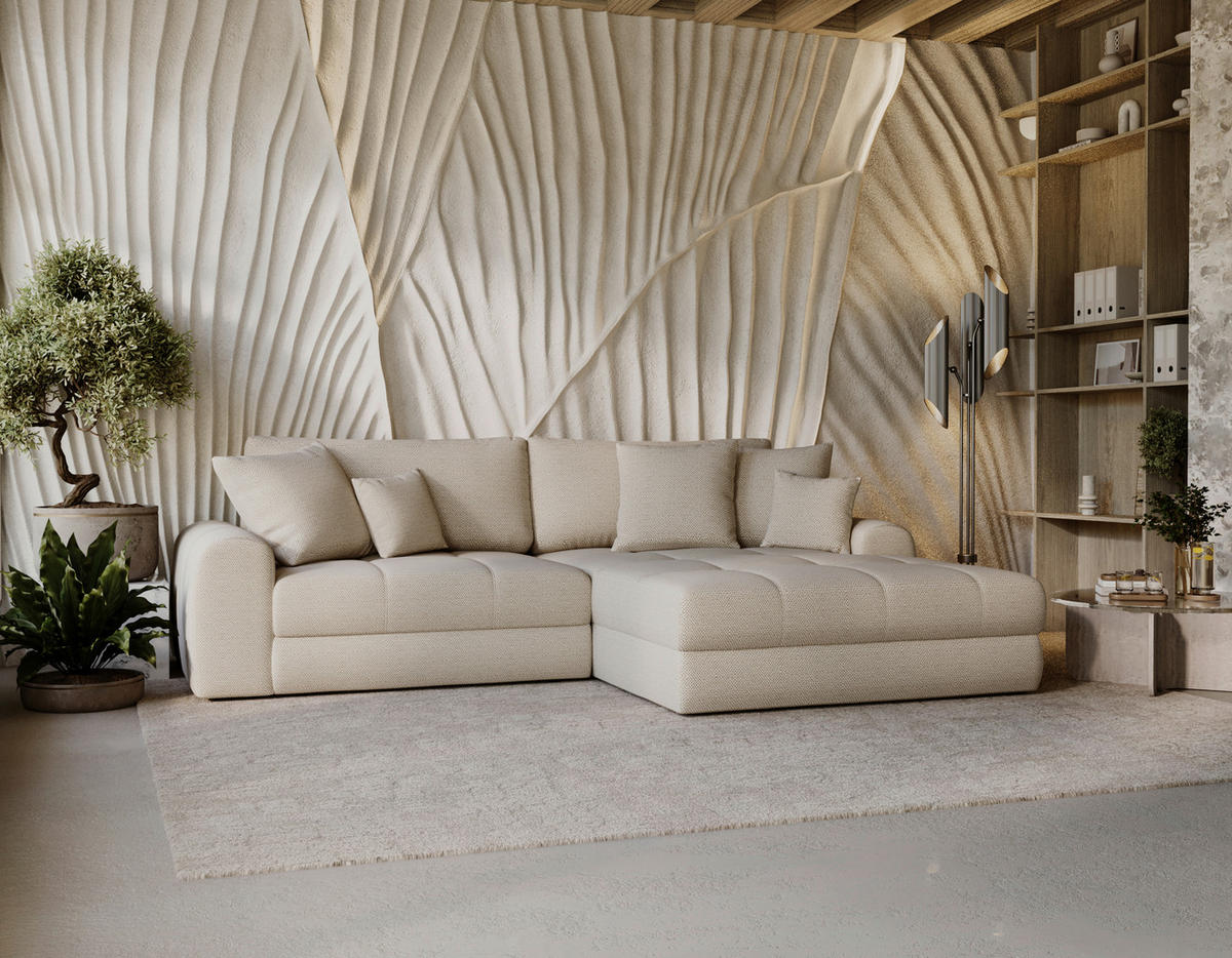 ECKSOFA LORSON Beige Struktur  - Beige/Schwarz, Design, Kunststoff/Textil (290/208cm) - Livetastic