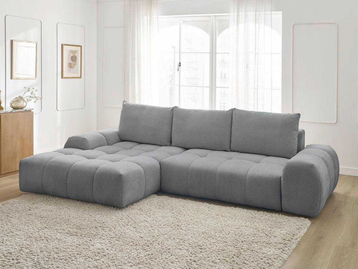 ECKSCHLAFSOFA EVEREST  mit Rücken echt, Armteil links, Armteil rechts Flachgewebe Dunkelgrau  - Dunkelgrau/Schwarz, MODERN, Kunststoff/Textil (180/318cm) - Livetastic