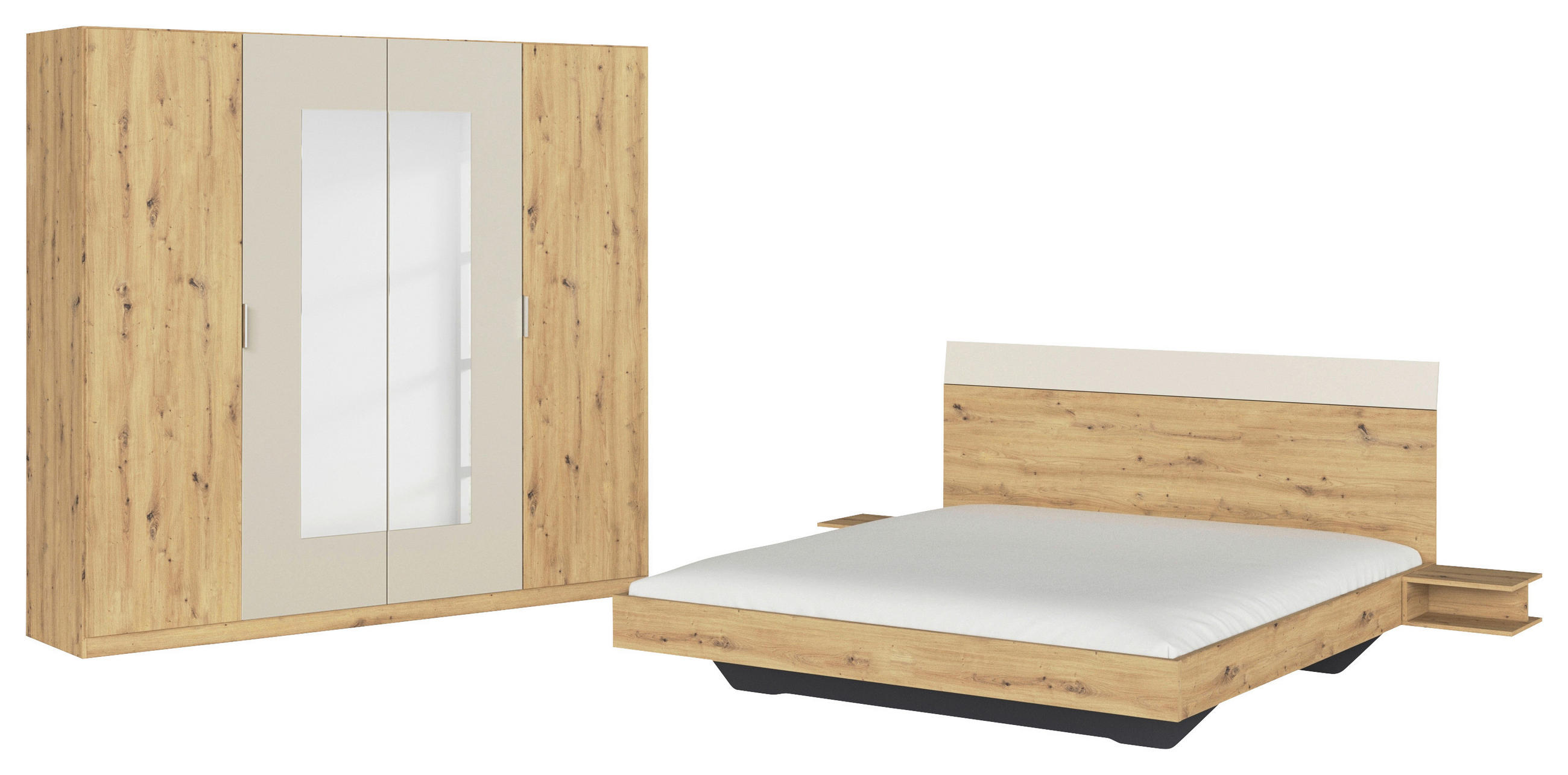 SCHLAFZIMMER Champagner, Eiche Artisan  - Champagner/Eiche Artisan, Design, Glas/Holzwerkstoff - Rauch Möbel