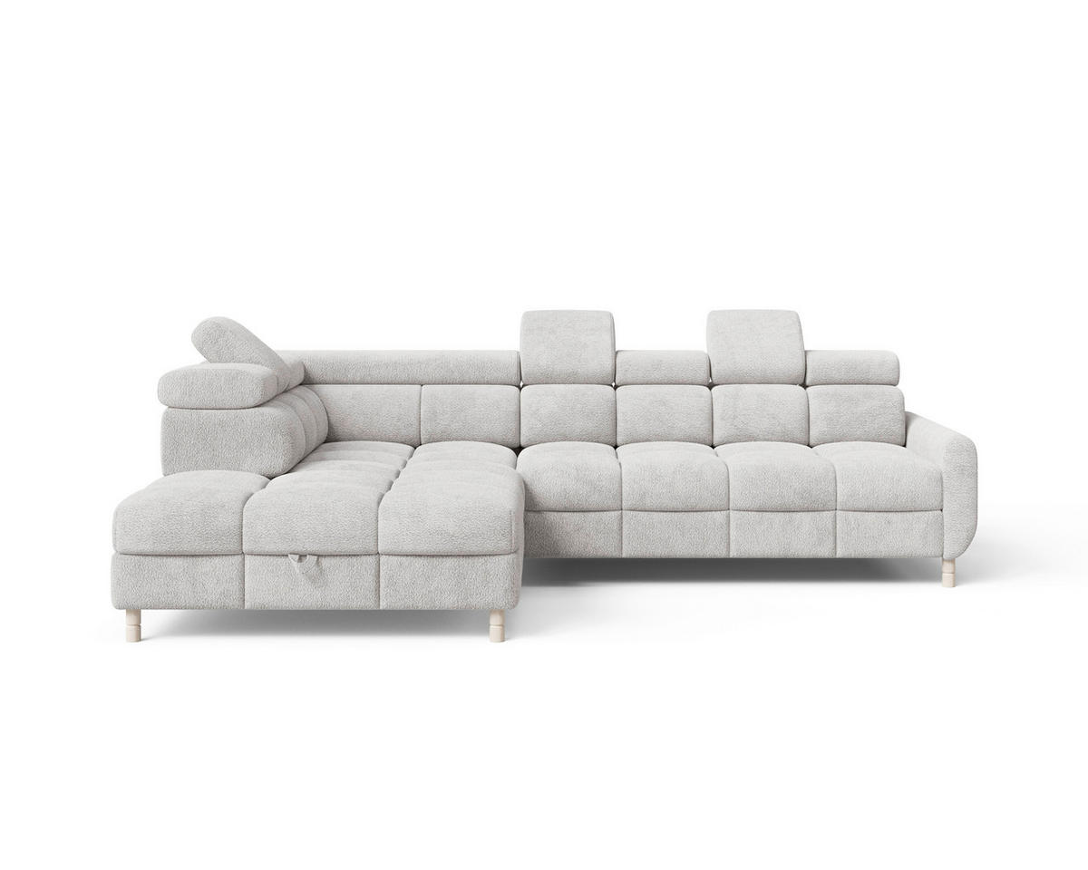 ECKSOFA BUN in Bouclé Hellgrau  - Elfenbein/Hellgrau, Design, Holz/Textil (209/276cm) - MID.YOU