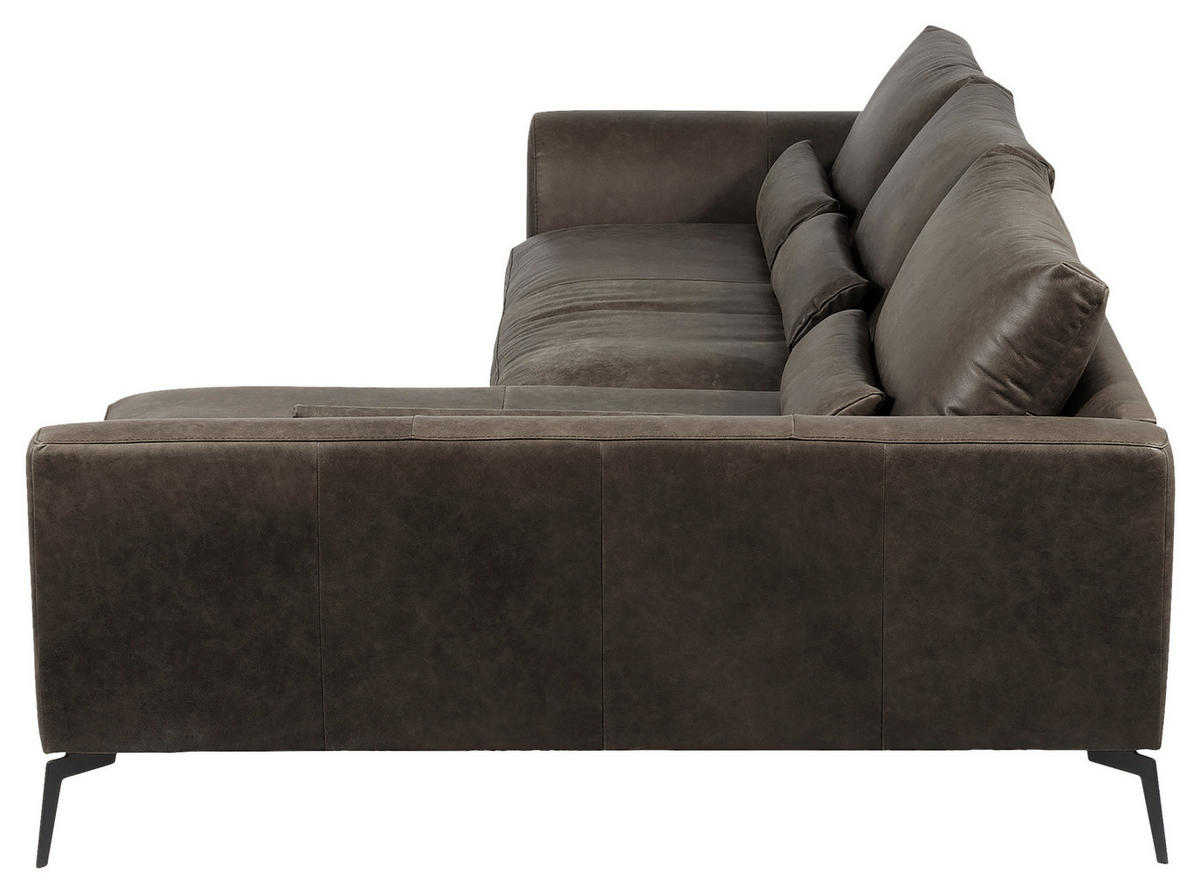ECKSOFA in Echtleder Fango  - Fango/Schwarz, Design, Leder/Metall (313/172cm) - Livetastic