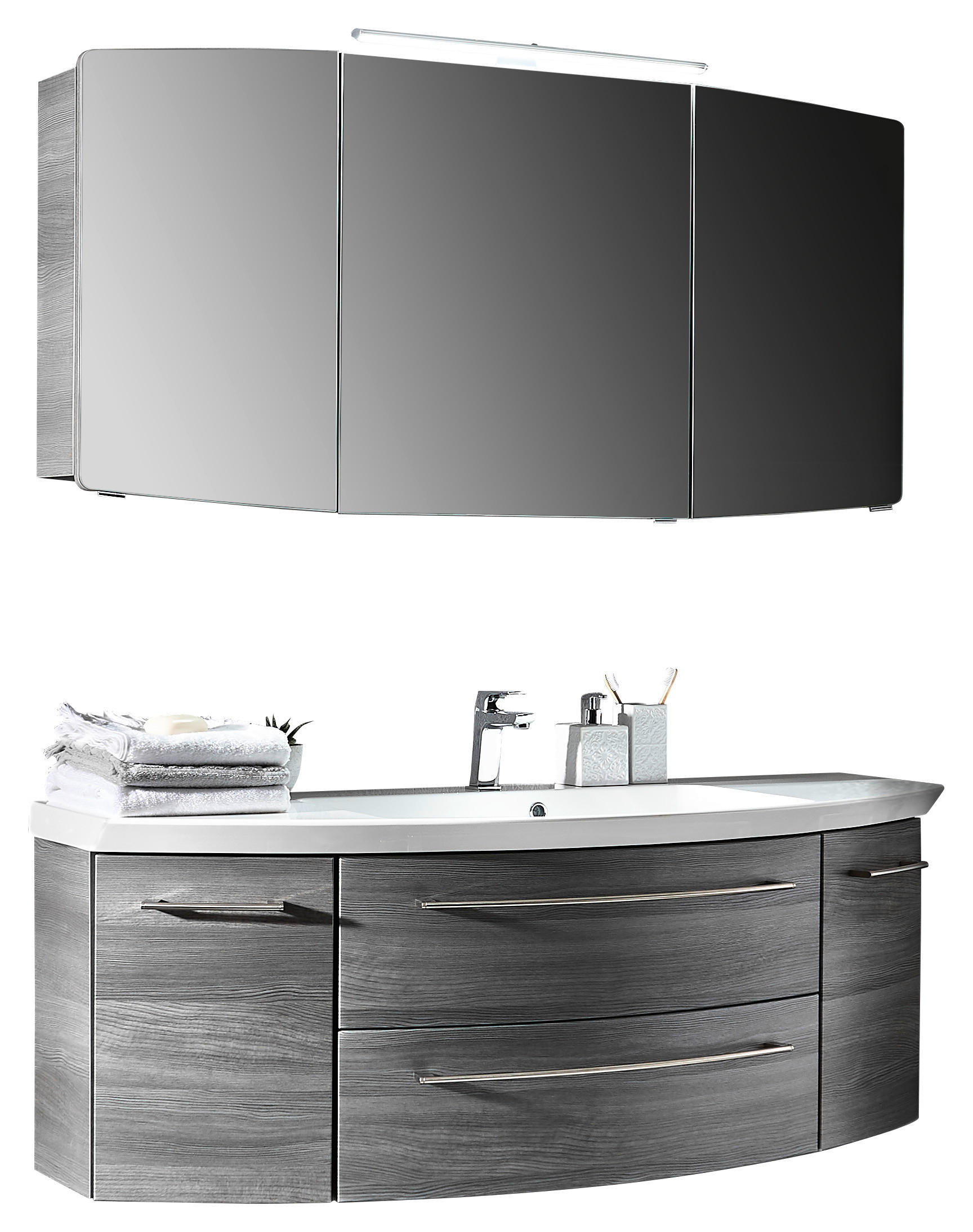 BADEZIMMER  in 141 cm  - Weiß/Grau, KONVENTIONELL, Holzwerkstoff/Stein (141cm) - Sadena