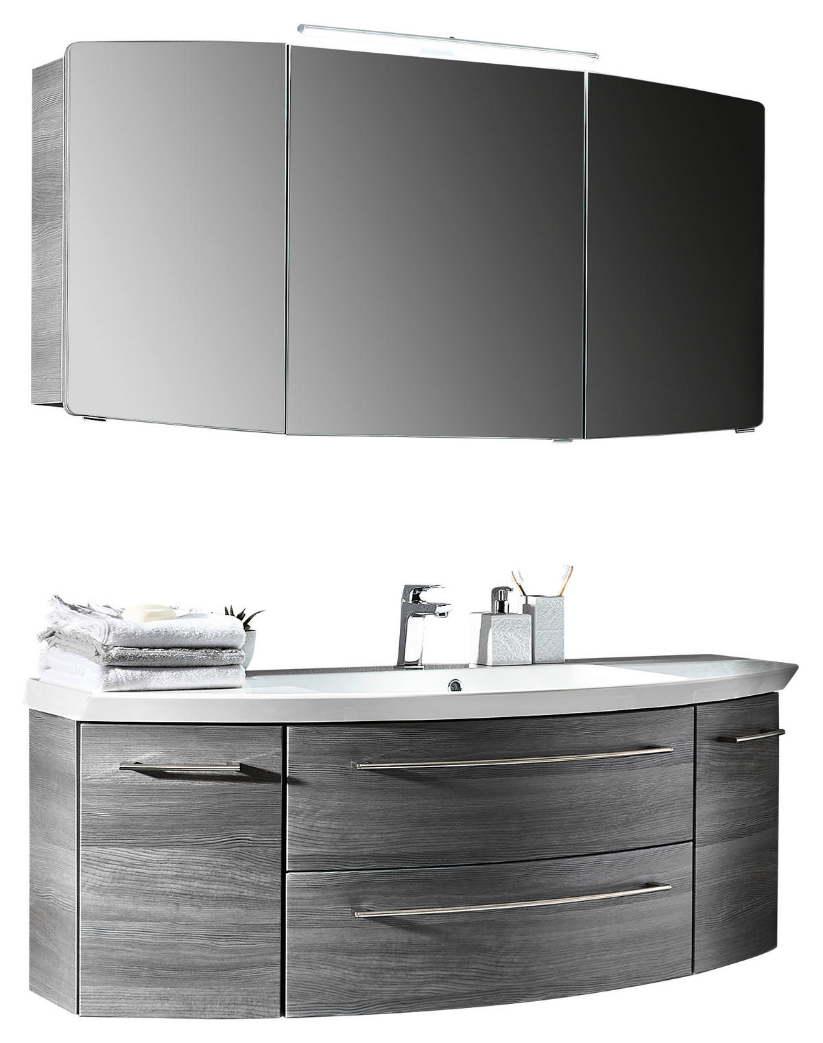 BADEZIMMER  in 141 cm  - Weiß/Grau, KONVENTIONELL, Holzwerkstoff/Stein (141cm) - Sadena