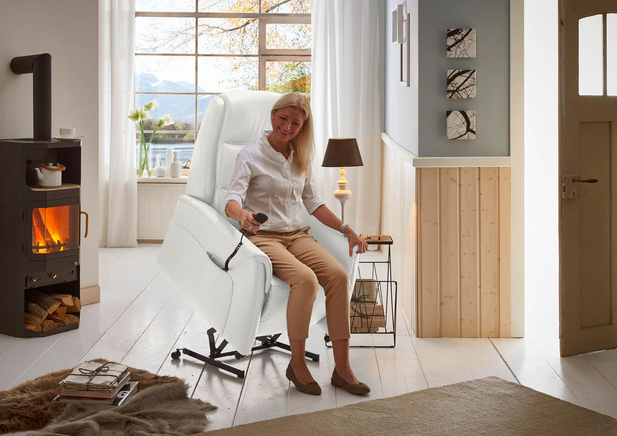 FERNSEHSESSEL Valdera  mit Relaxfunktion, Aufstehhilfe, Rücken echt Echtleder Weiß  - Schwarz/Weiß, KONVENTIONELL, Leder/Kunststoff (70/107/88cm) - Livetastic