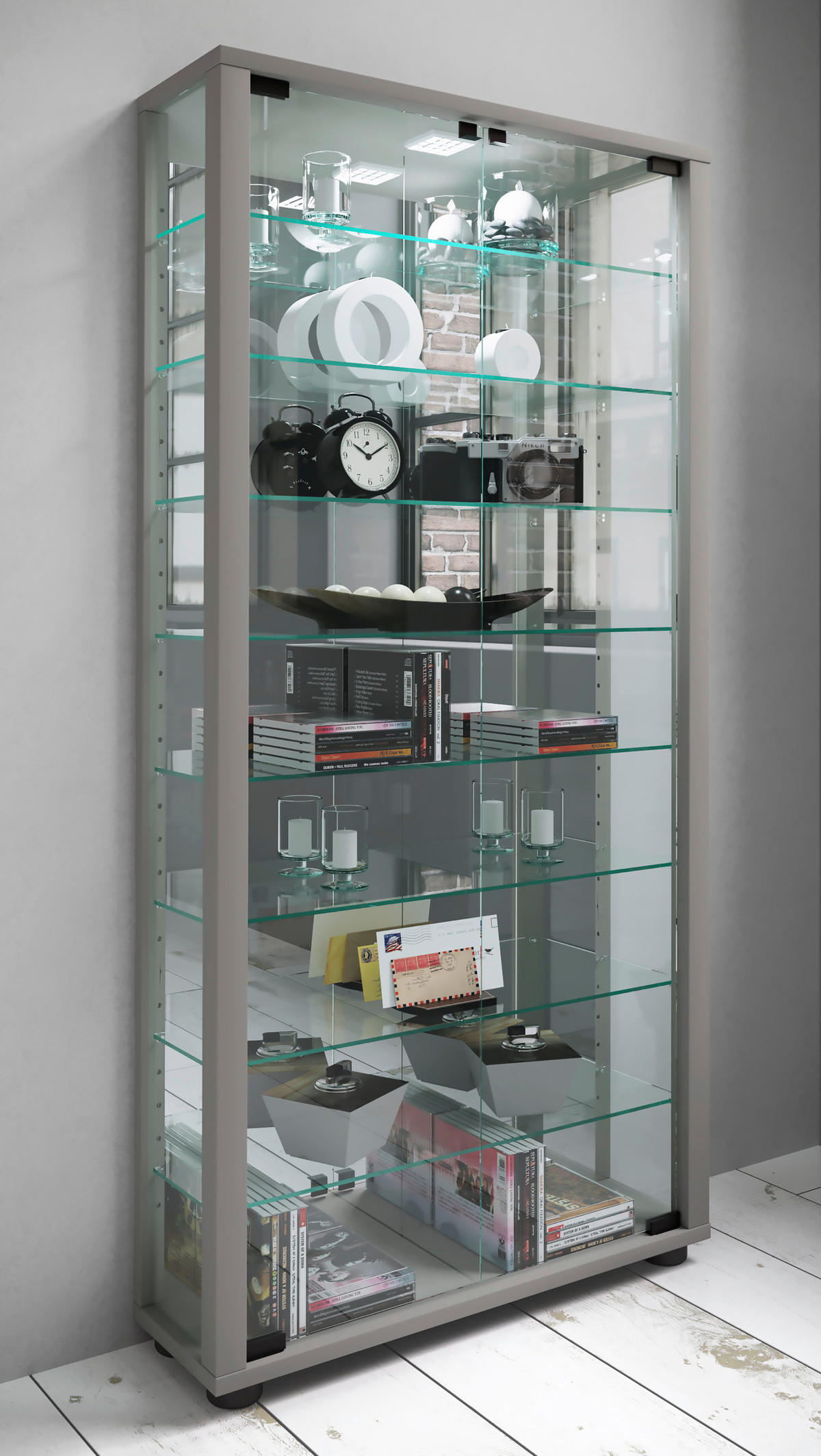 VITRINE in Silberfarben  - Silberfarben/Schwarz, Modern, Glas/Holzwerkstoff (59/114,8/18cm) - MID.YOU