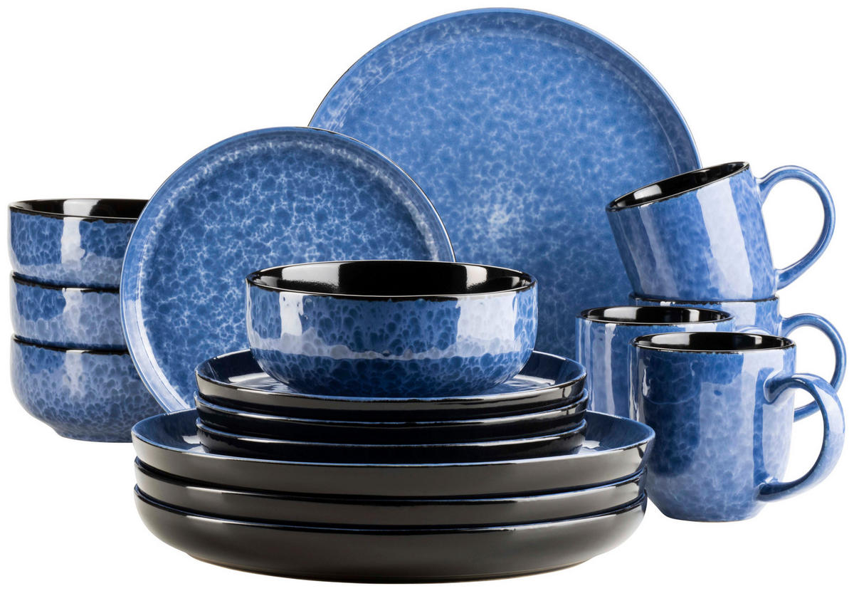 KOMBISERVICE Filippa 16-teilig  - Blau, Trend, Keramik - Mäser