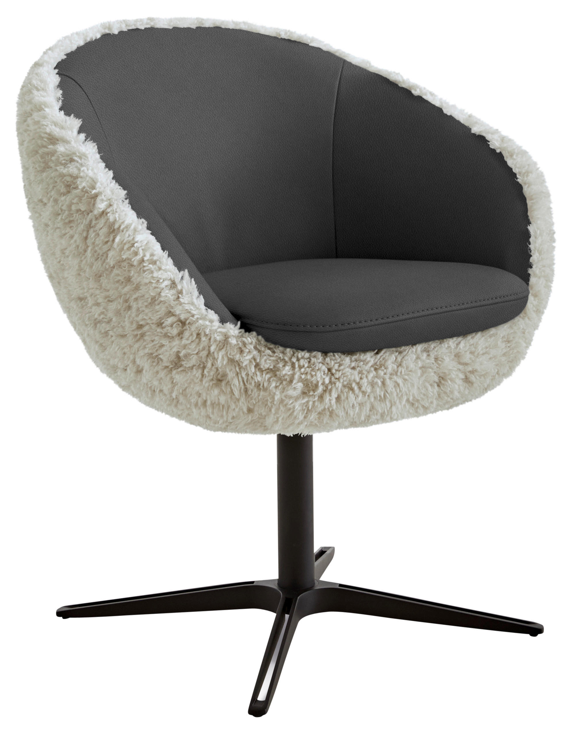 ARMLEHNSTUHL  Beinauswahl, Lederauswahl, Stoffauswahl, Sitzfläche 360° drehbar Hochflor Kombination Echtleder/Stoff  - Graublau/Beige, Design, Leder/Textil (65/81/61cm) - Koinor