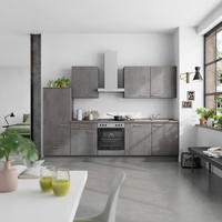 KÜCHENLEERBLOCK Riva 300 cm  in Schieferfarben  - Schieferfarben/Edelstahlfarben, MODERN, Holzwerkstoff/Metall (300cm) - Nobilia