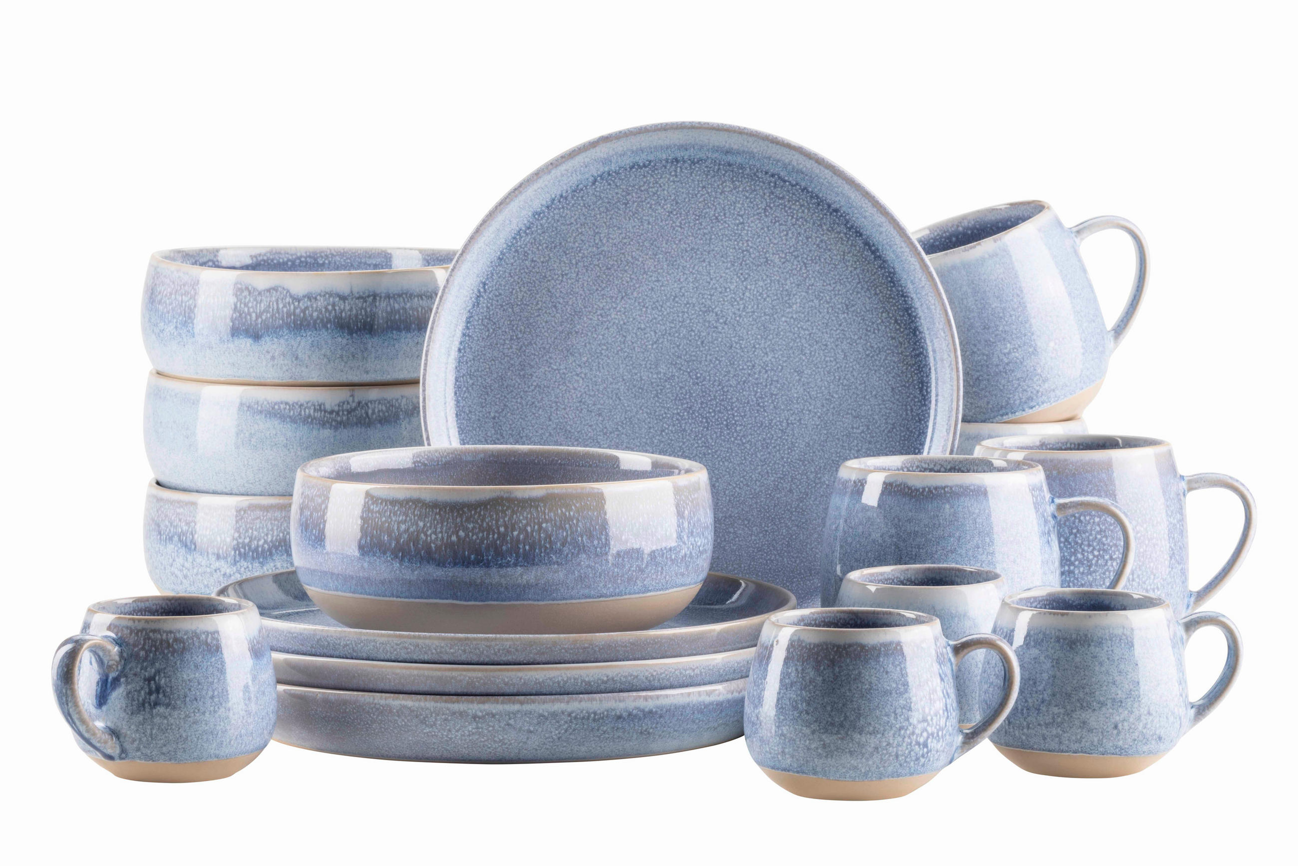 FRÜHSTÜCKSSERVICE Blau, Braun AQUATA 16-teilig 4 Personen  - Blau/Braun, Basics, Keramik - Mäser