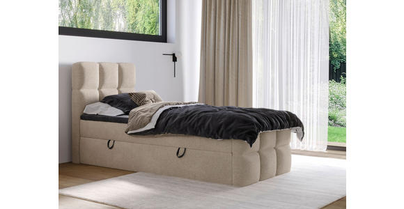 BOXBETT 90/200 cm,  in Taupe, gepolstertes Kopfteil, Bettkasten, Topper, H3 = fest  - Taupe/Schwarz, Design, Holzwerkstoff/Kunststoff (90/200cm) - Xora