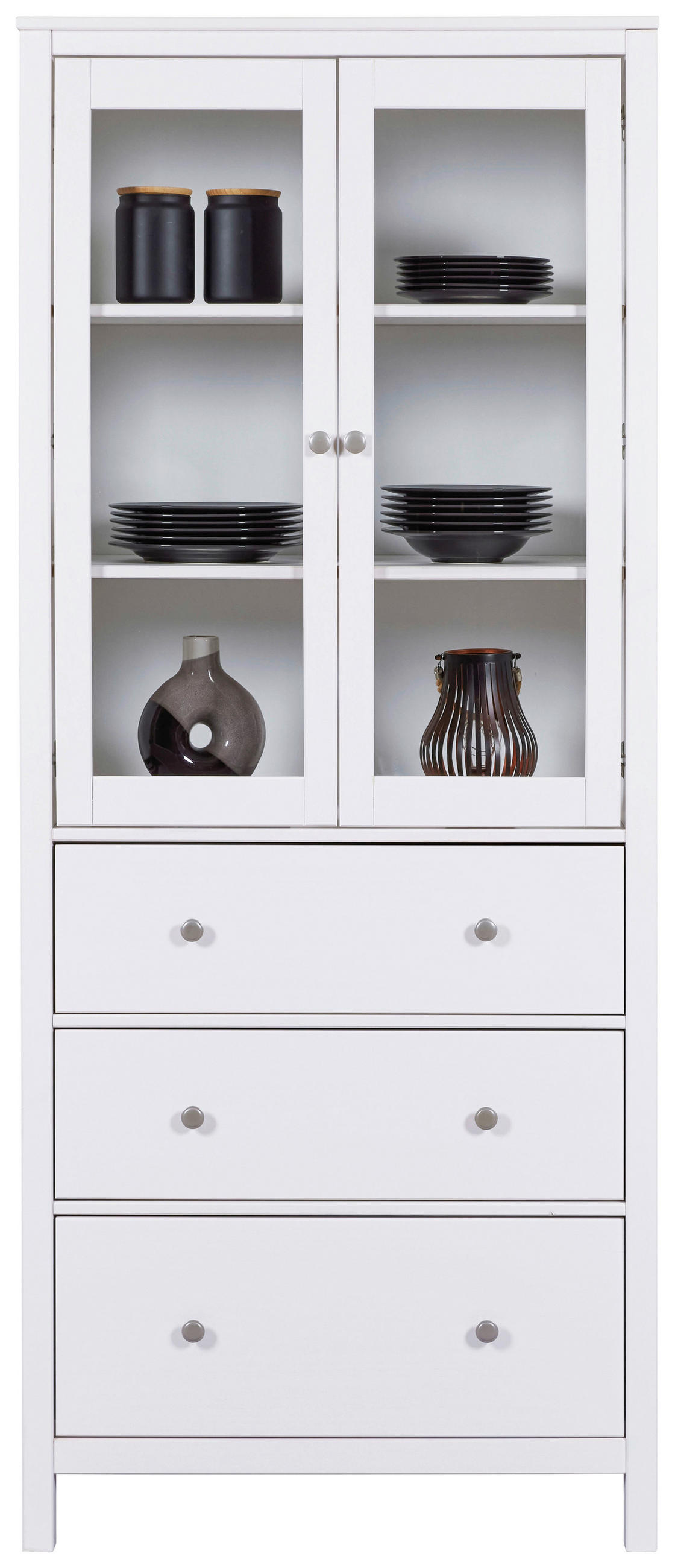 VITRINA, masivno bor bela - siva/bela, Design, kovina/steklo (82/197/40cm) - Livetastic