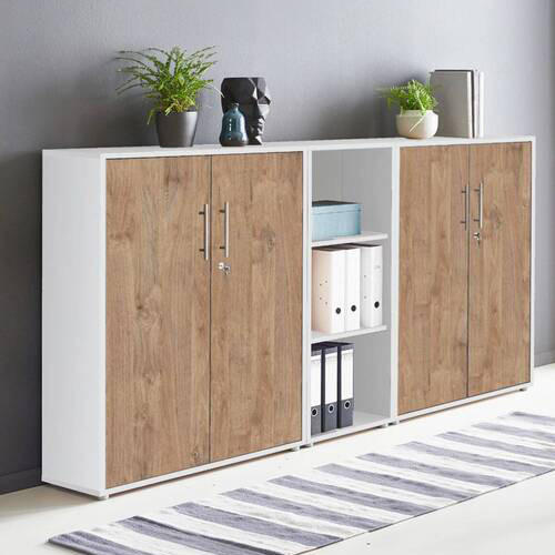 AKTENSCHRANK Weiß, Eichefarben  - Eichefarben/Weiß, MODERN, Holzwerkstoff (213/113/33cm) - MID.YOU