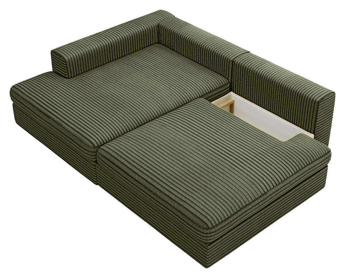 ECKSOFA Cord Grün  - Schwarz/Grün, Design, Kunststoff/Textil (158/223cm) - Lomoco