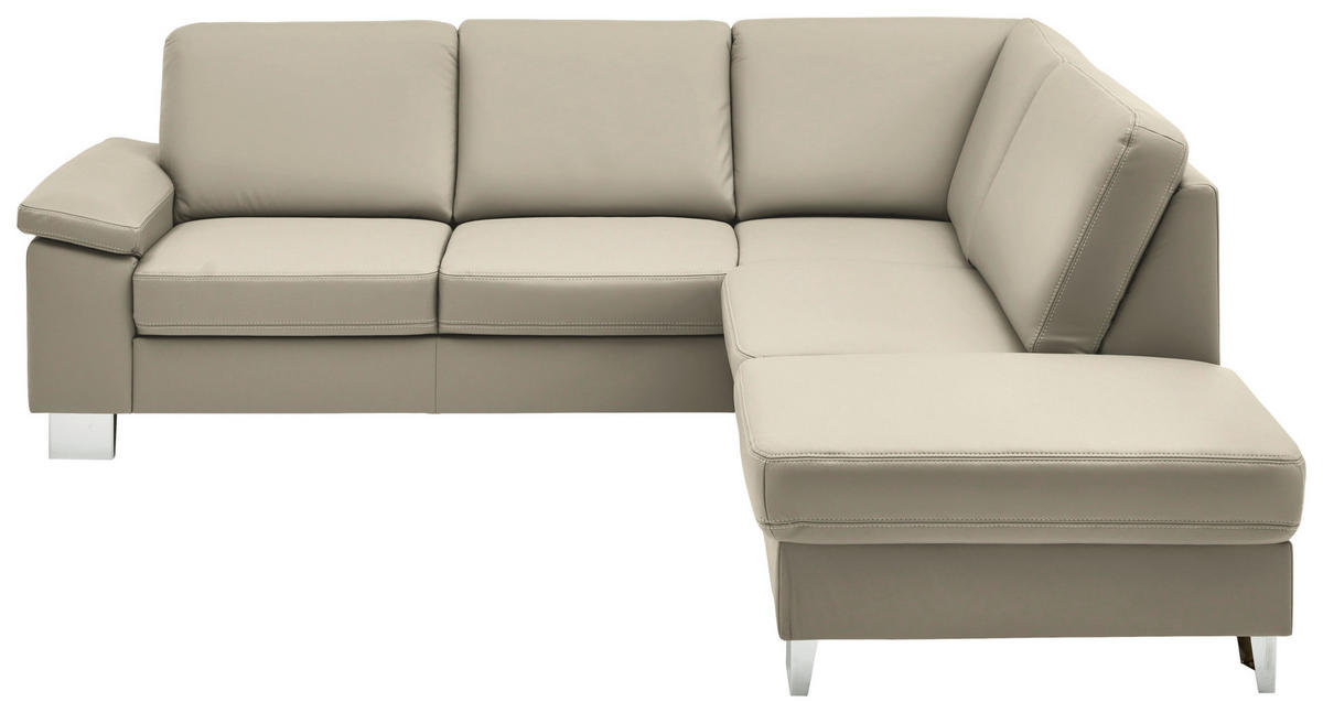 ECKSOFA  in Echtleder Ecru  248/235 cm  - Ecru/Alufarben, Design, Leder/Metall (248/235cm) - Beldomo Premium