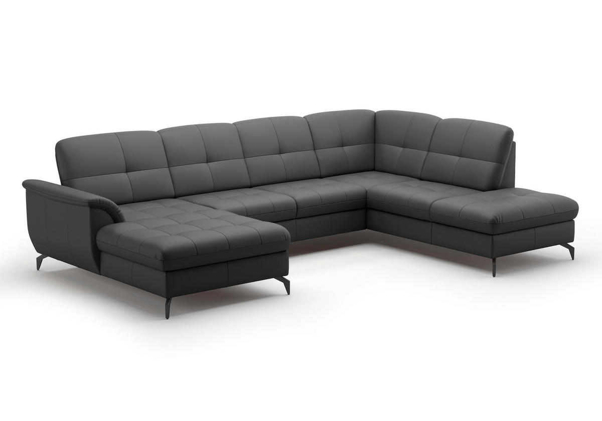 WOHNLANDSCHAFT in Vliesstoff Kombination Echtleder/Stoff Schwarz  - Schwarz, Modern, Leder/Textil (164/319/212cm) - Sit & More