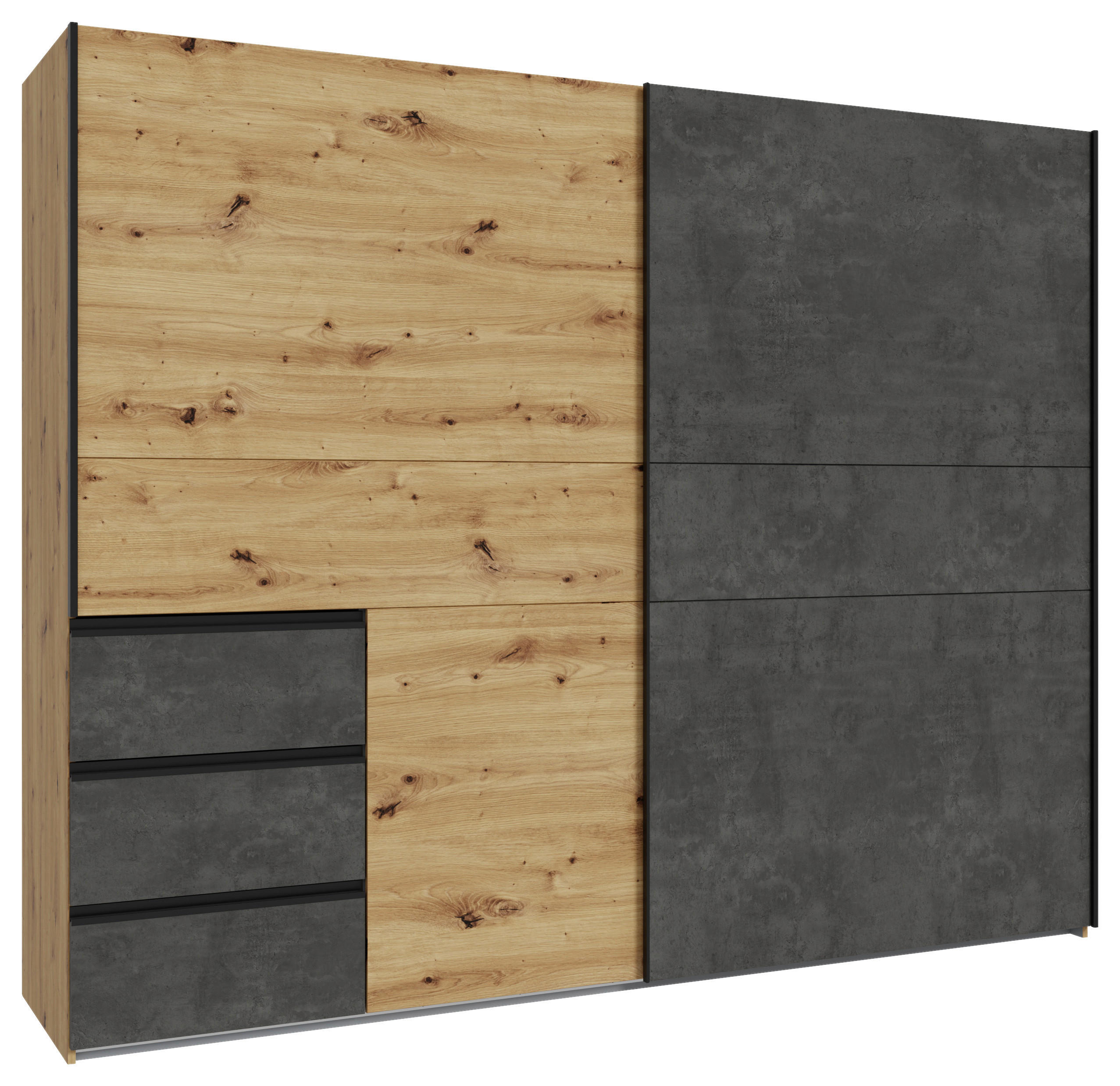 Carryhome Schwebetürenschrank Dunkelgrau, Eiche Artisan 250x200x61 cm