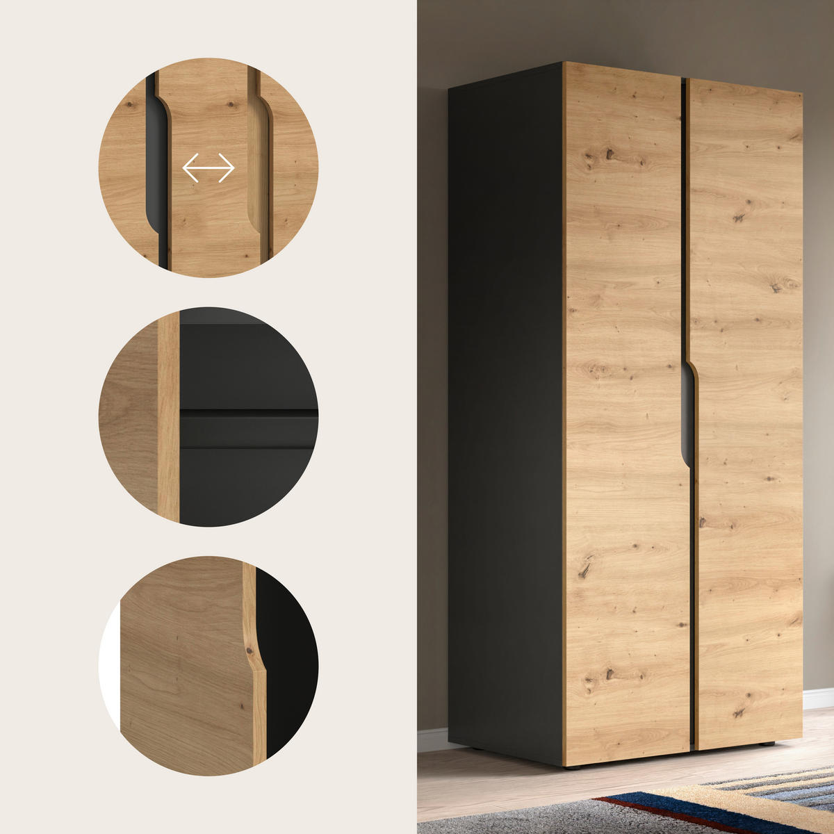 DREHTÜRENSCHRANK 80/180/51 cm,  in Anthrazit, Eiche Artisan, 2-türig  - Anthrazit/Eiche Artisan, MODERN, Holzwerkstoff (80/180/51cm) - MID.YOU