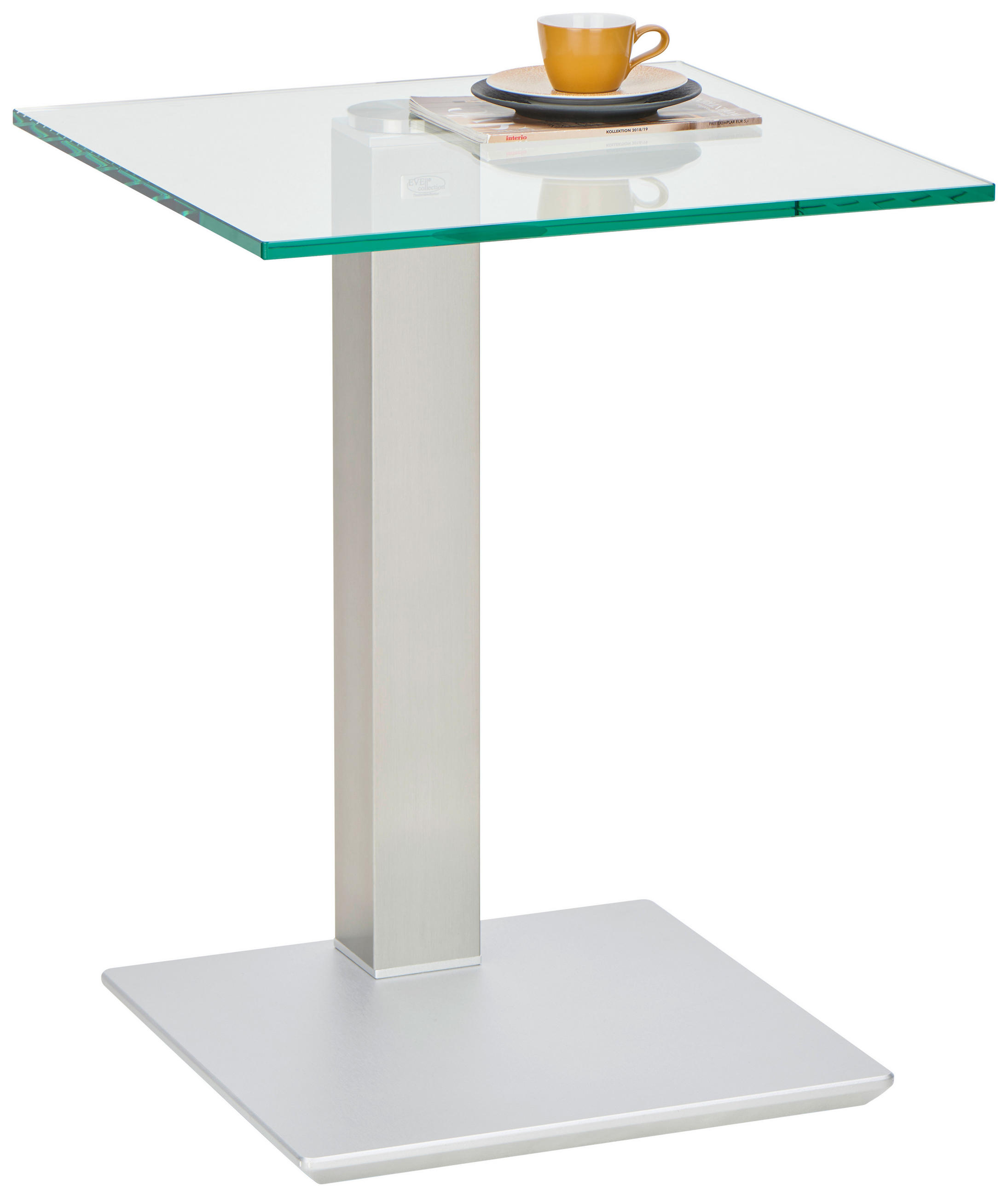 BEISTELLTISCH in Metall, Glas 50/50/65 cm  - Edelstahlfarben/Nickelfarben, Konventionell, Glas/Metall (50/50/65cm)
