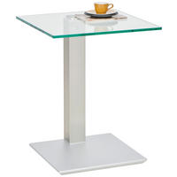 BEISTELLTISCH in Metall, Glas 50/50/65 cm  - Edelstahlfarben/Nickelfarben, Konventionell, Glas/Metall (50/50/65cm)