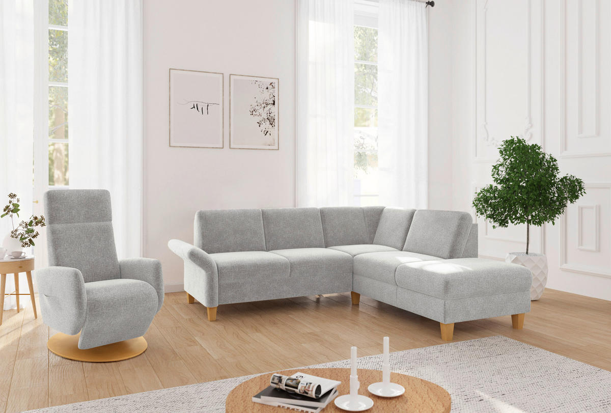 ECKSOFA ROCHELLE E Hellgrau Flachgewebe  - Eichefarben/Hellgrau, KONVENTIONELL, Holz/Textil (240/216cm) - Sit & More