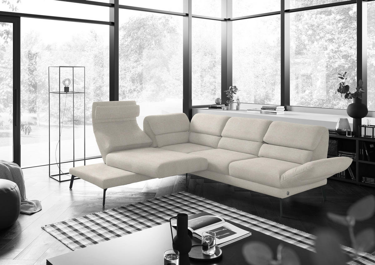 ECKSOFA in Flachgewebe Naturfarben, Beige  212-253/256-363 cm  - Beige/Schwarz, Design, Textil/Metall (212-253/256-363cm) - Dieter Knoll
