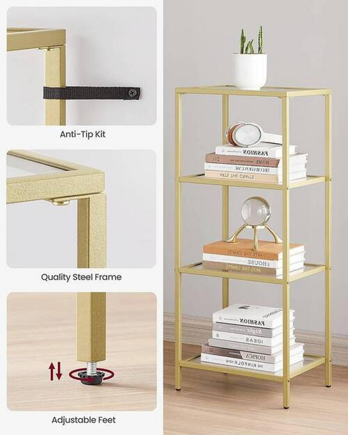 REGAL Goldfarben  40/95/30 cm  - Goldfarben, Trend, Glas/Metall (40/95/30cm) - Boxxx