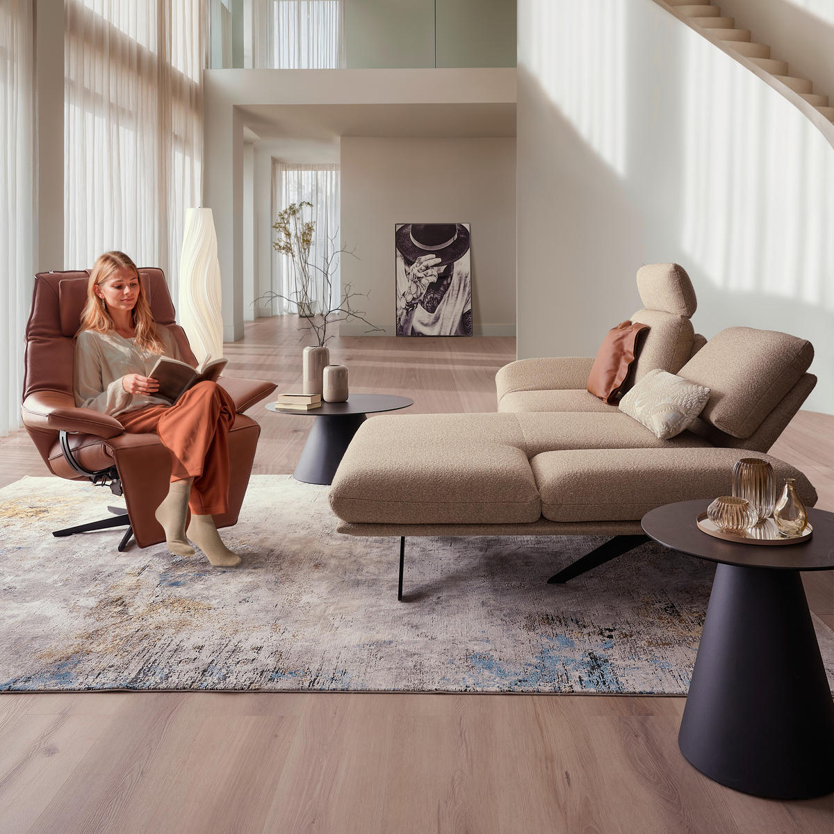 ECKSOFA in Flachgewebe Beige  - Beige/Schwarz, Design, Textil/Metall (234/155cm) - Dieter Knoll
