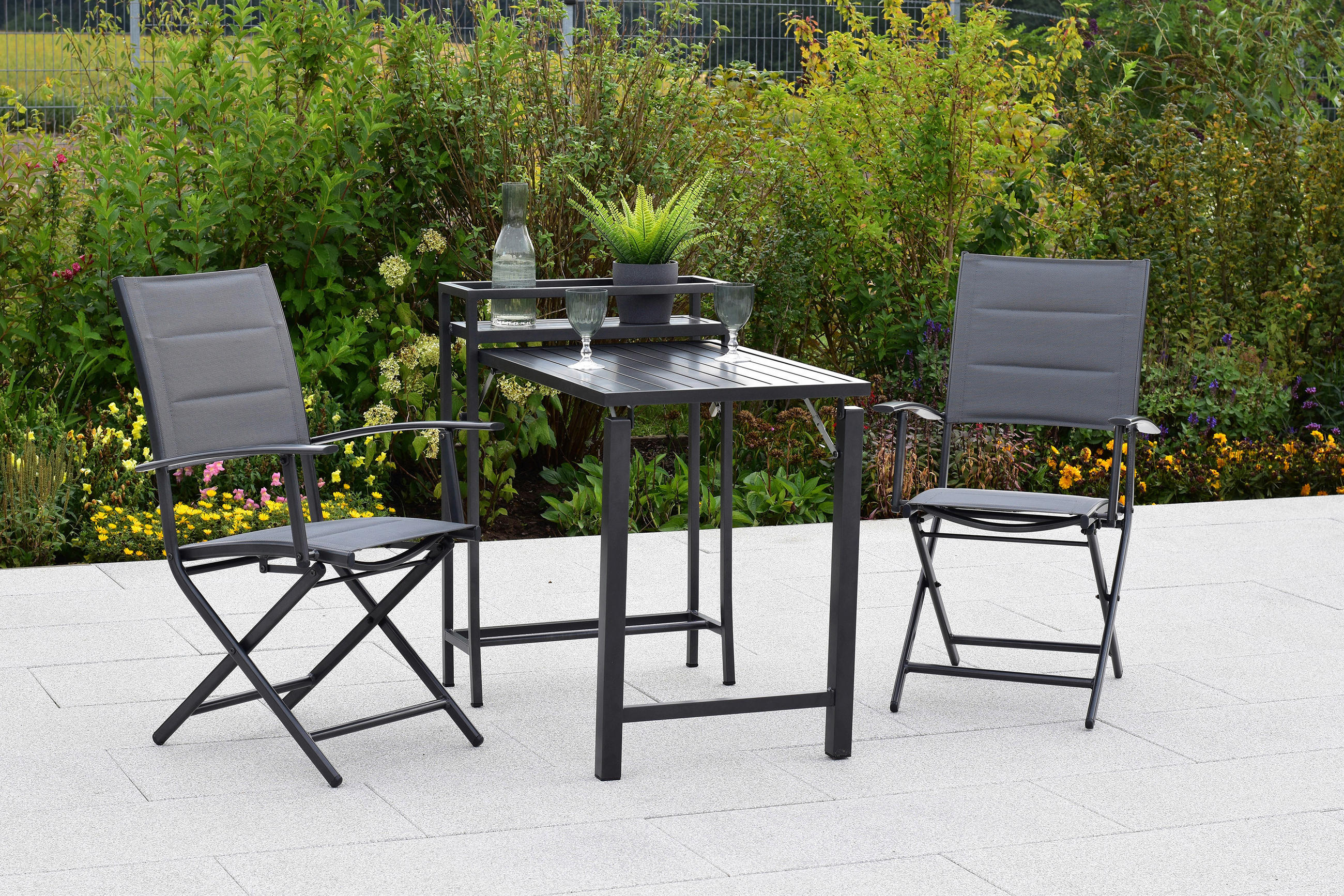 GARTENSET 3-teilig Aluminium 3-teilig  - Graphitfarben/Grau, MODERN, Textil/Metall - Gardenson