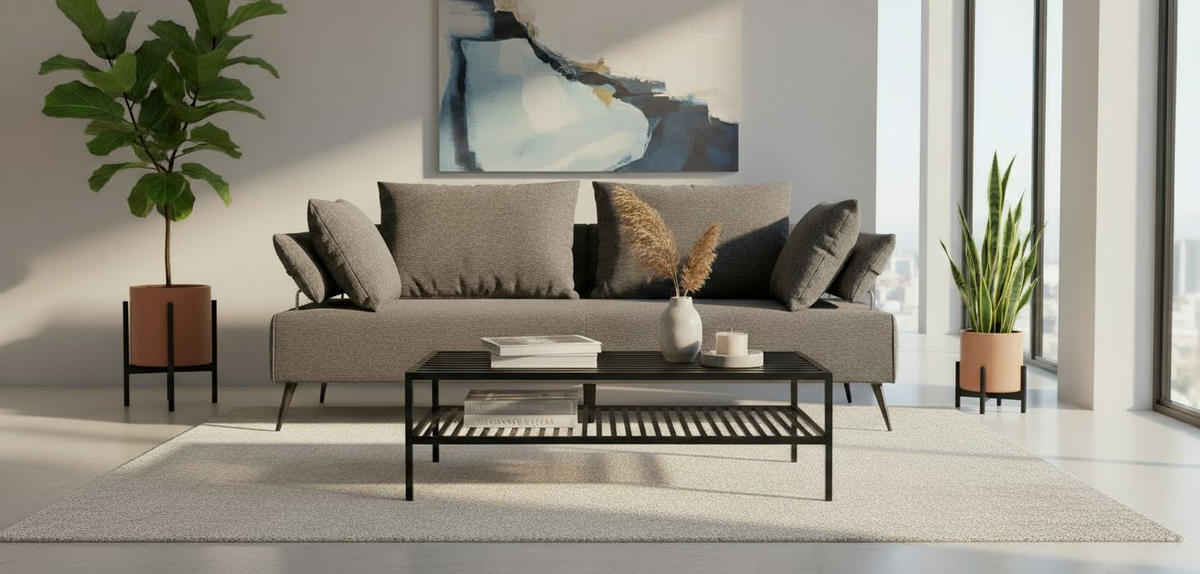 KANAPÉÁGY textil sötétszürke  - fekete/sötétszürke, Design, textil/fém (207/85/90cm) - Livetastic