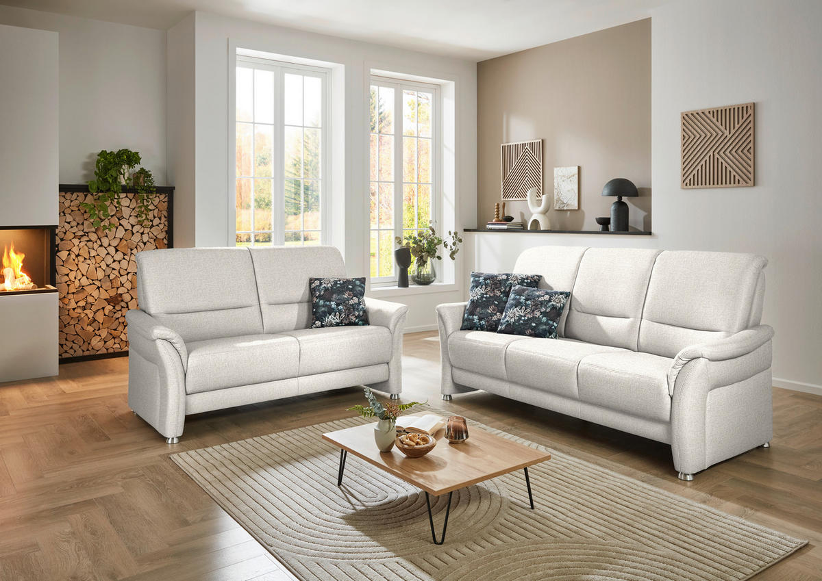 2,5-SITZER Flachgewebe Ecru  - Ecru/Alufarben, Konventionell, Textil/Metall (172/96/93cm) - Beldomo Premium