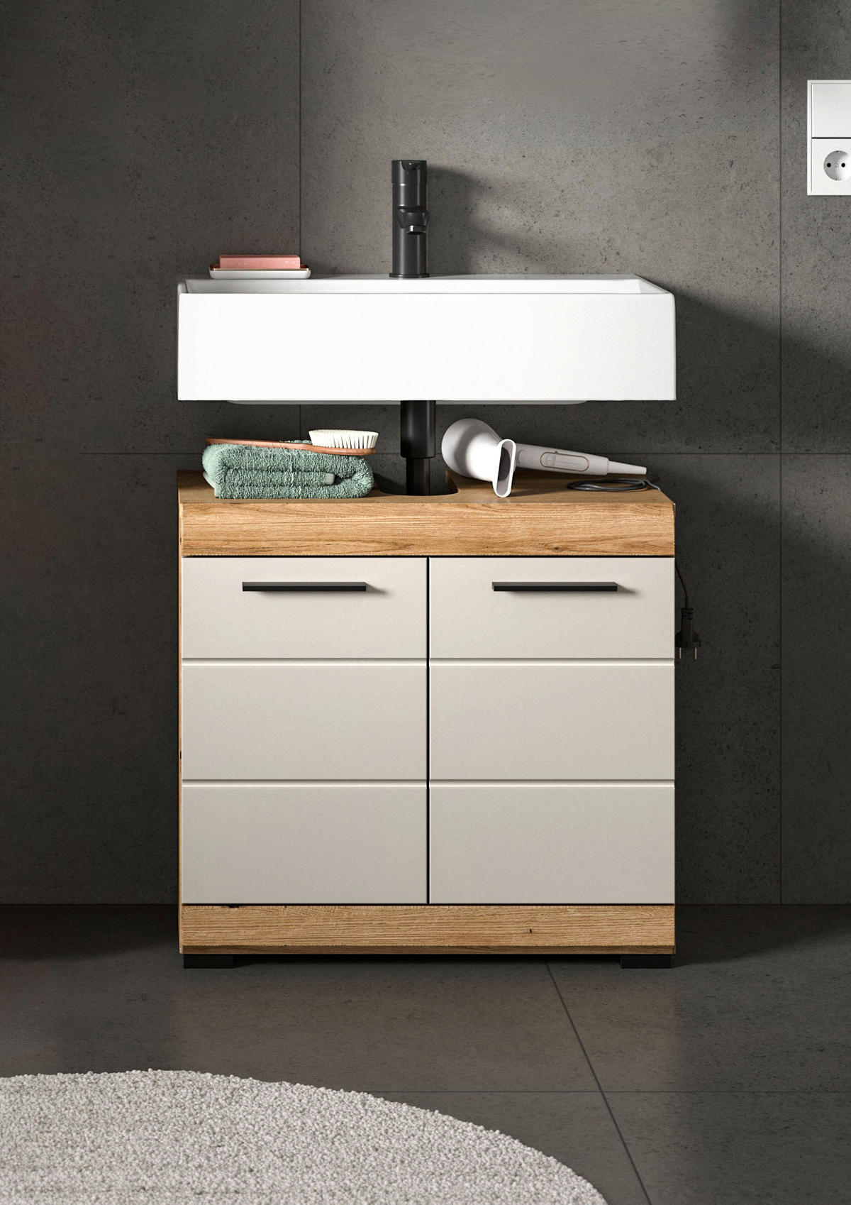 WASCHBECKENUNTERSCHRANK 60/56/34 cm  - Kaschmir/Schwarz, MODERN, Holzwerkstoff/Kunststoff (60/56/34cm) - MID.YOU