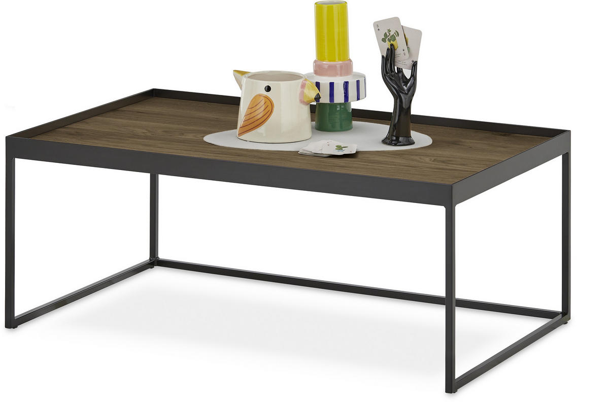 COUCHTISCH Eiche massiv 100/60/39 cm rechteckig Schwarz, Eiche dunkel  - Eiche dunkel/Schwarz, Natur, Holz/Metall (100/60/39cm) - SetOne by Musterring