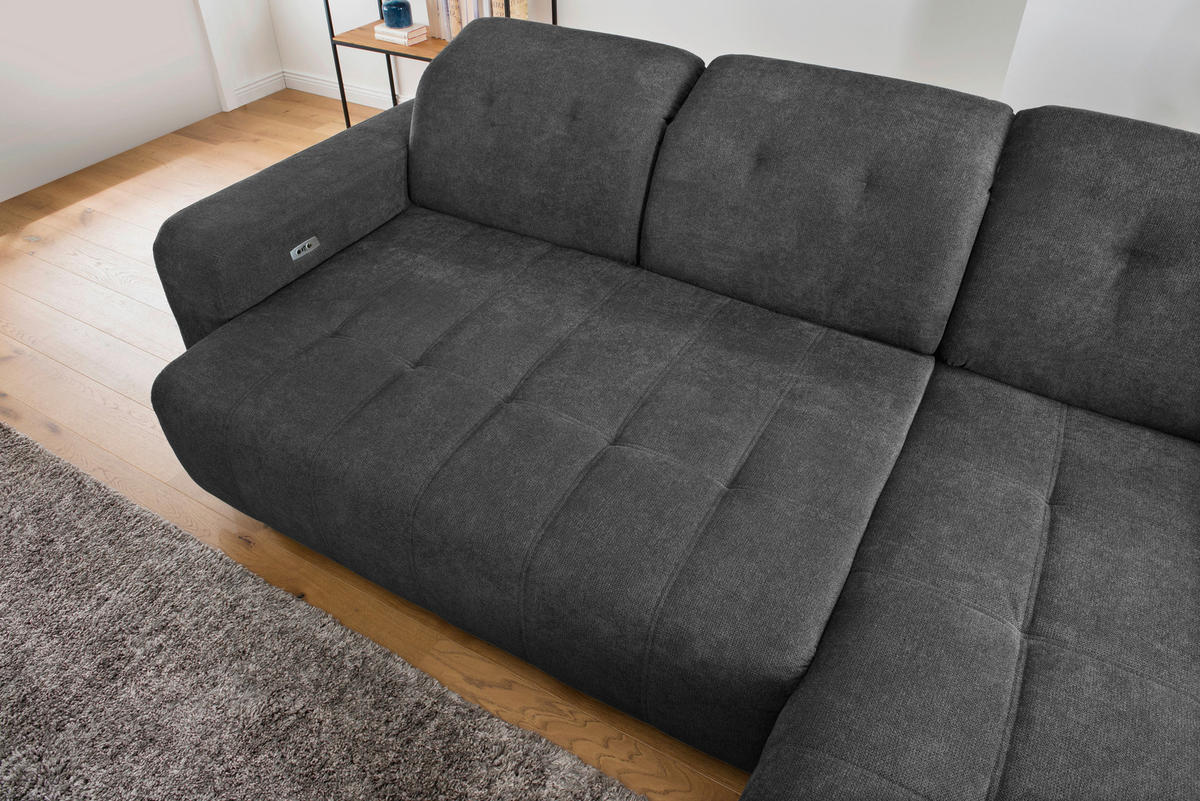 ECKSOFA VICARI Anthrazit Mikrofaser Kopfteilverstellung, Sitzvorzug  - Anthrazit/Schwarz, MODERN, Textil/Metall (292/185cm) - Livetastic