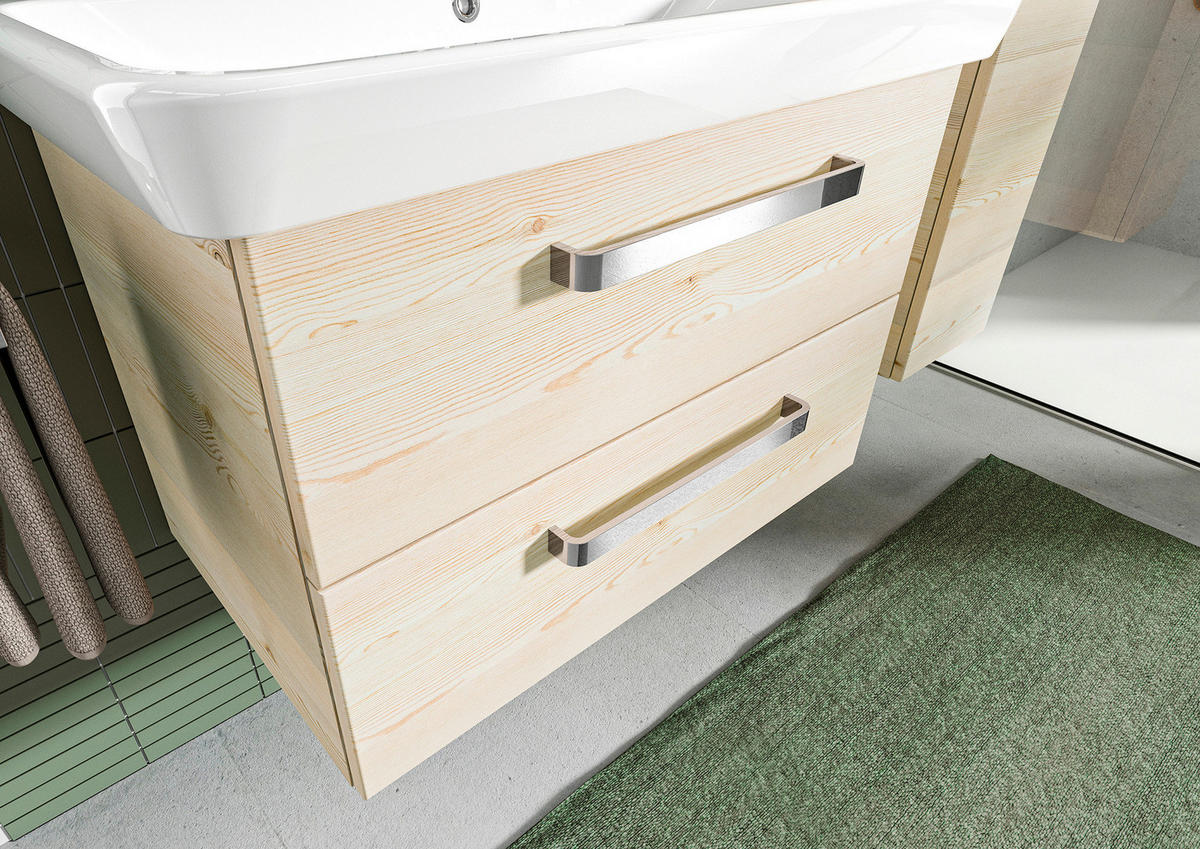 WASCHTISCHKOMBI 80,5 cm  - Chromfarben/Eichefarben, KONVENTIONELL, Keramik/Holzwerkstoff (80,5cm) - Sadena