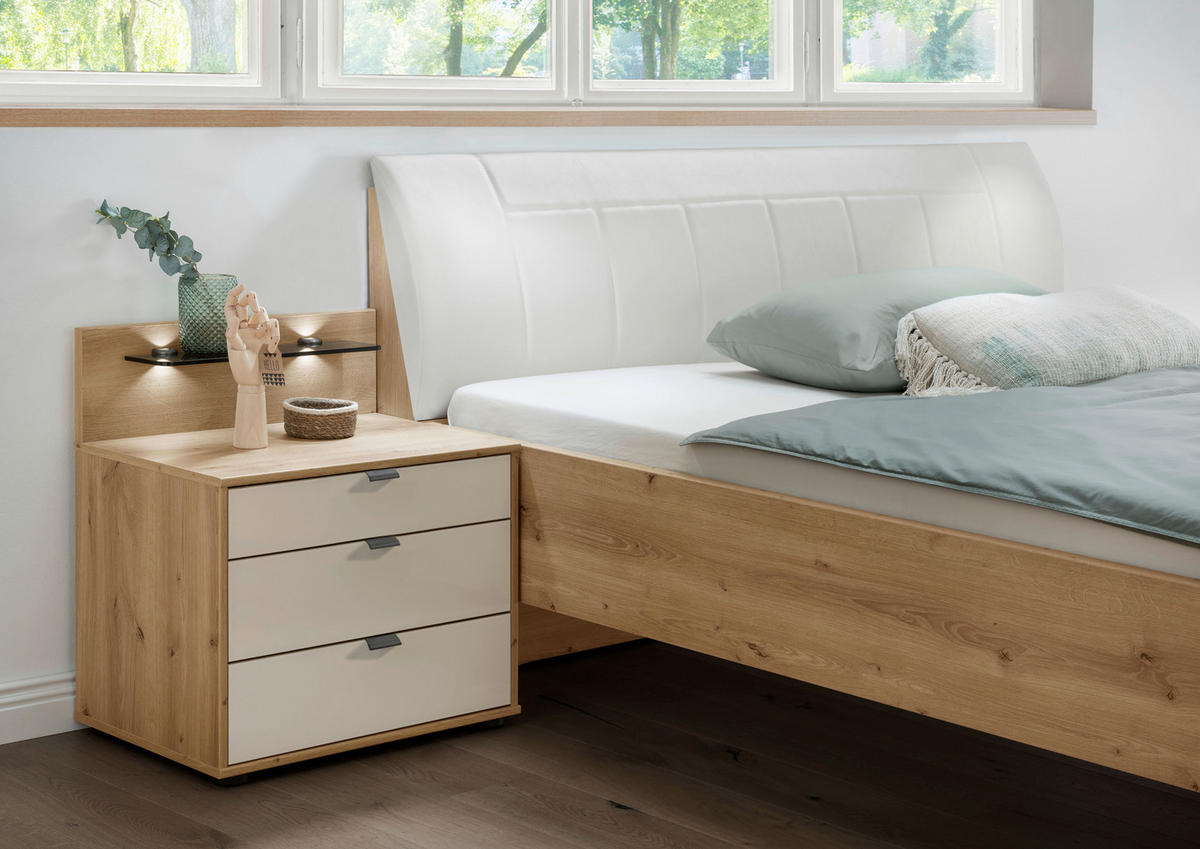 BETT 160/200 cm  in Weiss, Eiche Bianco   - Schieferfarben/Weiss, Konventionell, Holzwerkstoff/Textil (160/200cm) - Dieter Knoll