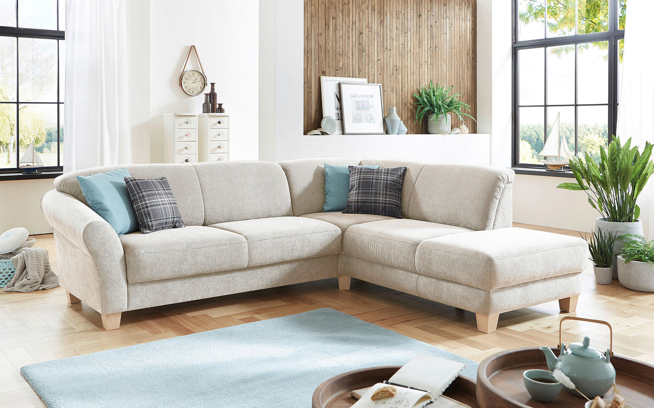 ECKSOFA in Flachgewebe Creme  - Creme/Naturfarben, Konventionell, Holz/Textil (257/212cm) - Sit & More