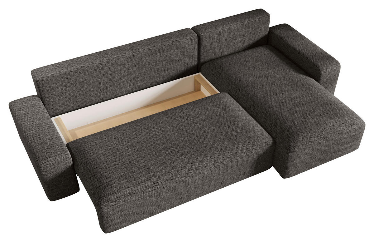 ECKSOFA Anthrazit Bouclé Zierkissen, Rückenkissen, Bettkasten, Schlaffunktion, Rücken echt, Stauraum  - Anthrazit/Schwarz, MODERN, Kunststoff/Textil (248/143cm) - Xora