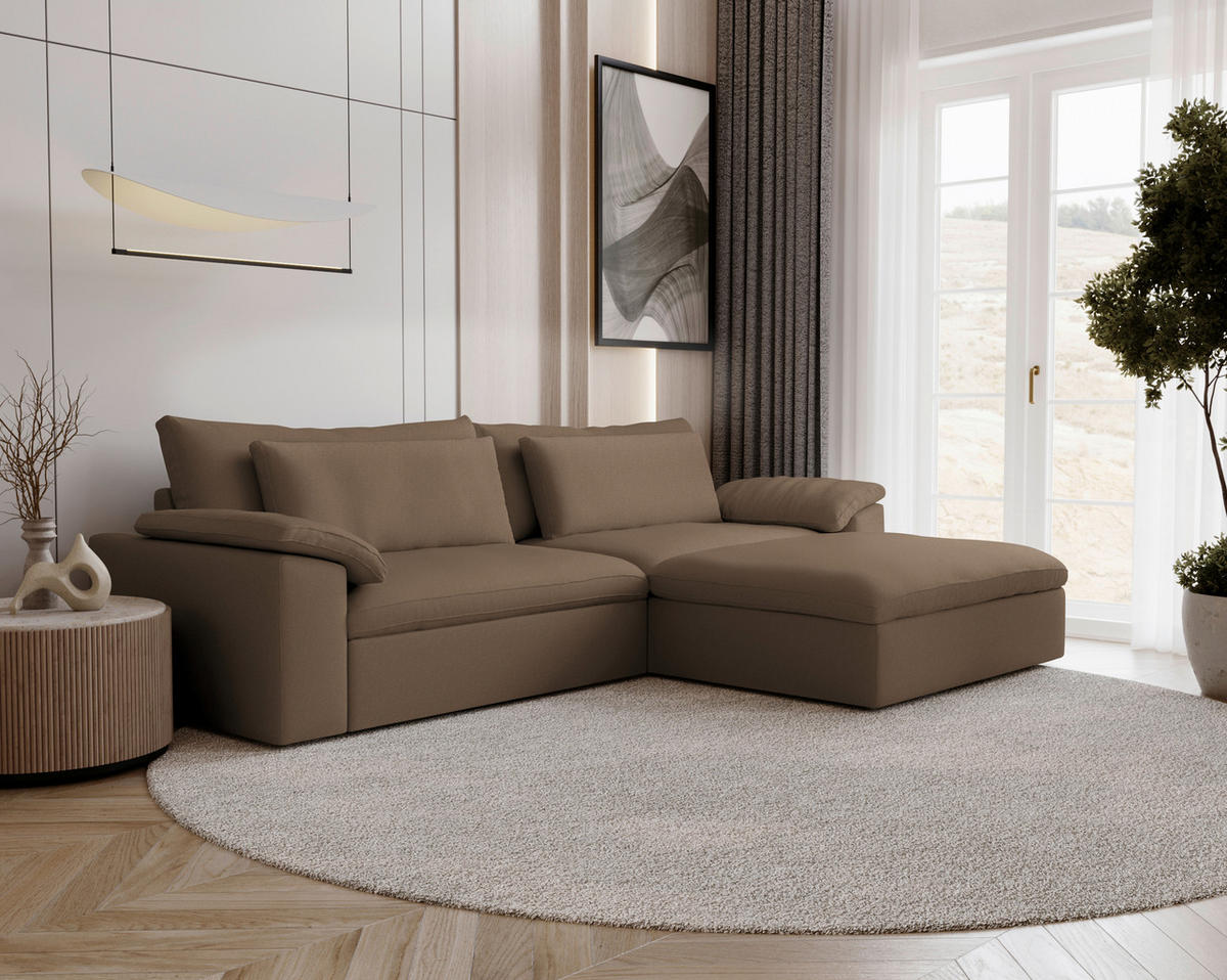ECKSOFA  Chenille Hellbraun  - Hellbraun/Schwarz, Modern, Kunststoff/Textil (306/198cm) - Carryhome