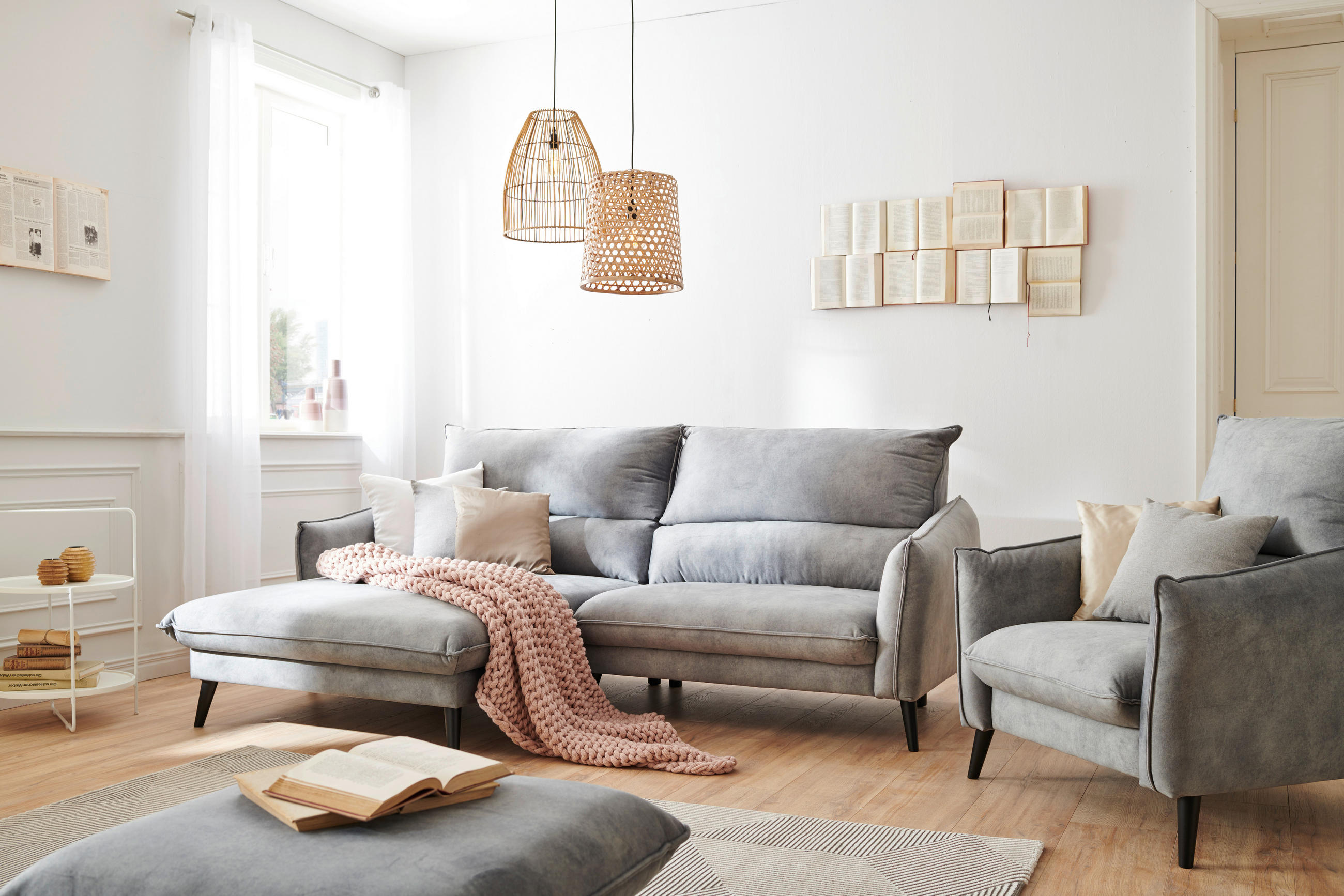 ECKSOFA in Velours Grau  170/238 cm  - Schwarz/Grau, Design, Holz/Textil (170/238cm) - Carryhome