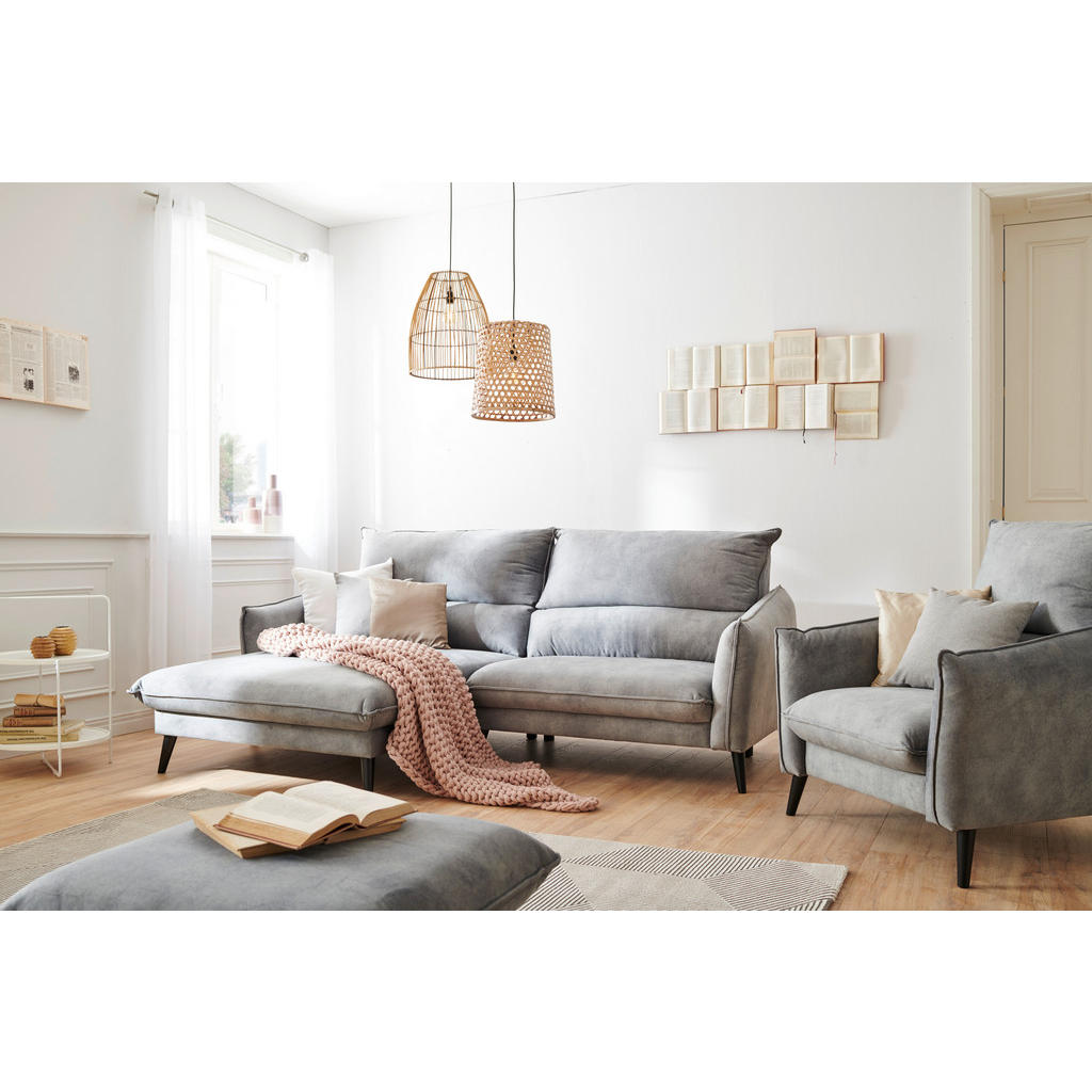 Thumbnail - Carryhome Ecksofa, Grau, Textil, Kiefer, massiv, Füllung: Silikon, Ottomane links, L-Form, 238x170 cm, Stoffauswahl, sei...
