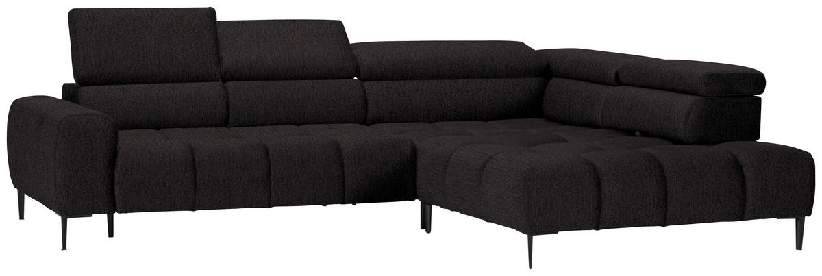 ECKSOFA in Samt, Webstoff Anthrazit  - Anthrazit/Schwarz, Design, Textil/Metall (300/216cm) - Welnova