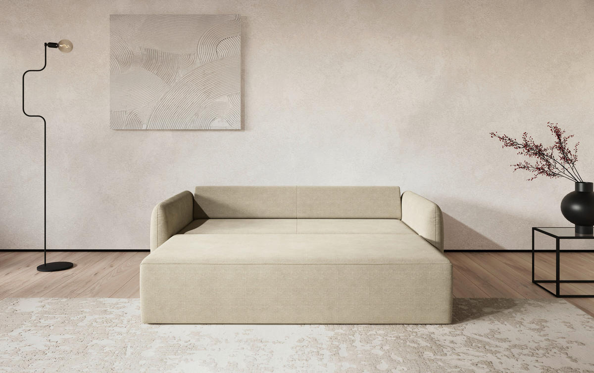 SCHLAFSOFA Cord Beige  - Beige/Schwarz, Trend, Kunststoff/Textil (222/89/102cm) - MID.YOU