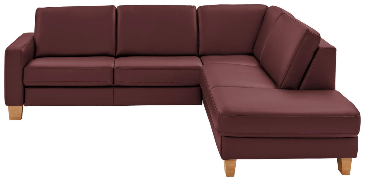 ECKSOFA Valdera in Echtleder Beere  257/235 cm  - Eiche Bianco/Beere, Natur, Leder/Holz (257/235cm) - Valdera