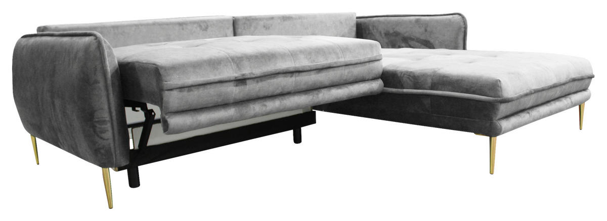ECKSOFA in Velours Grau  264/196 cm  - Goldfarben/Grau, Design, Textil/Metall (264/196cm) - MID.YOU