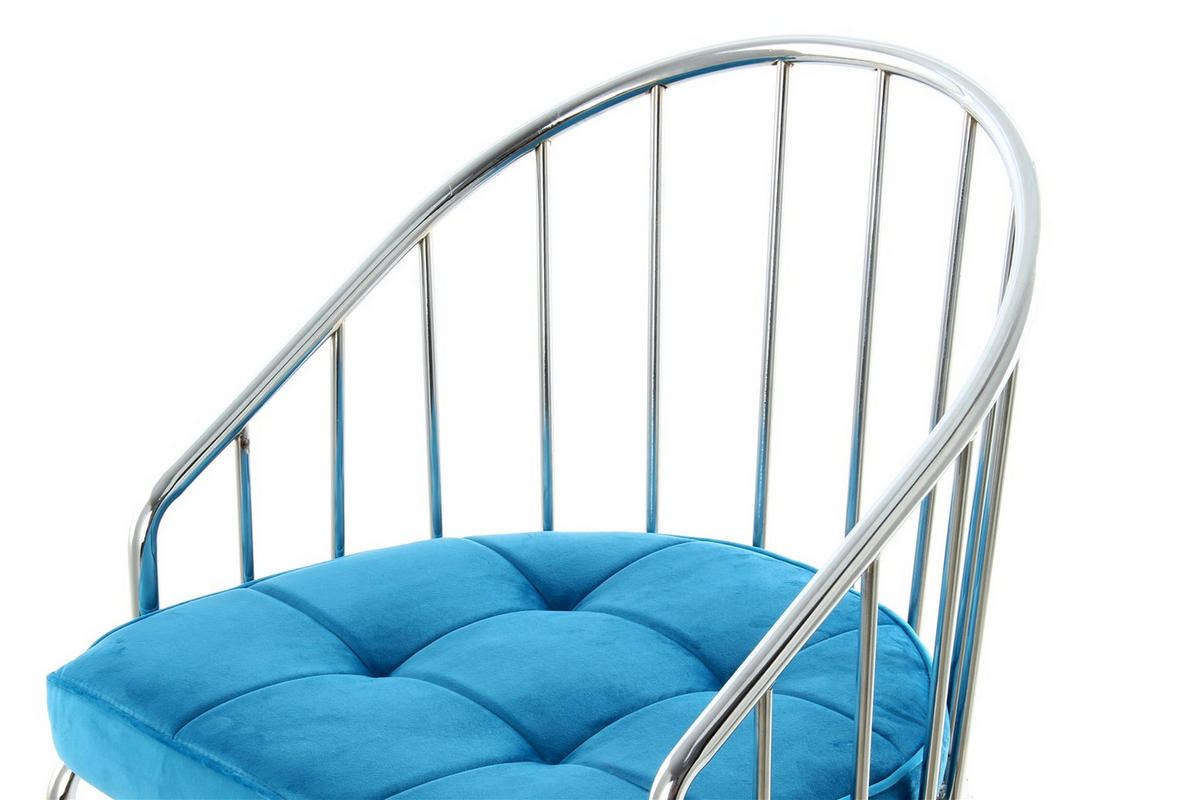 STUHL Samt Blau  - Blau/Chromfarben, Design, Textil/Metall (51/83/51cm) - Kayoom