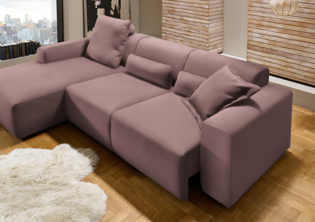 ECKSOFA in Feincord Altrosa  174/302 cm  - Schwarz/Altrosa, Design, Kunststoff/Textil (174/302cm) - Beldomo Style