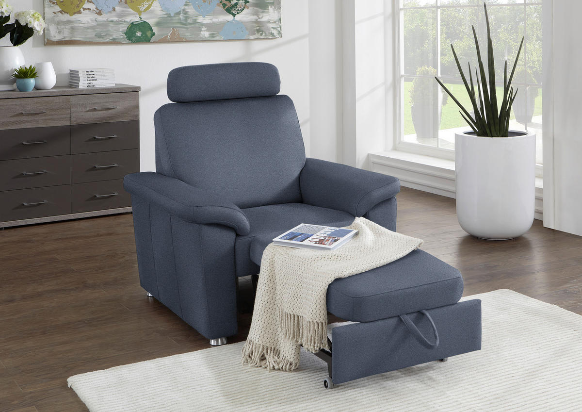 FERNSEHSESSEL in Webstoff Blau  - Blau/Silberfarben, Konventionell, Textil/Metall (102/91/91-159cm) - Beldomo System