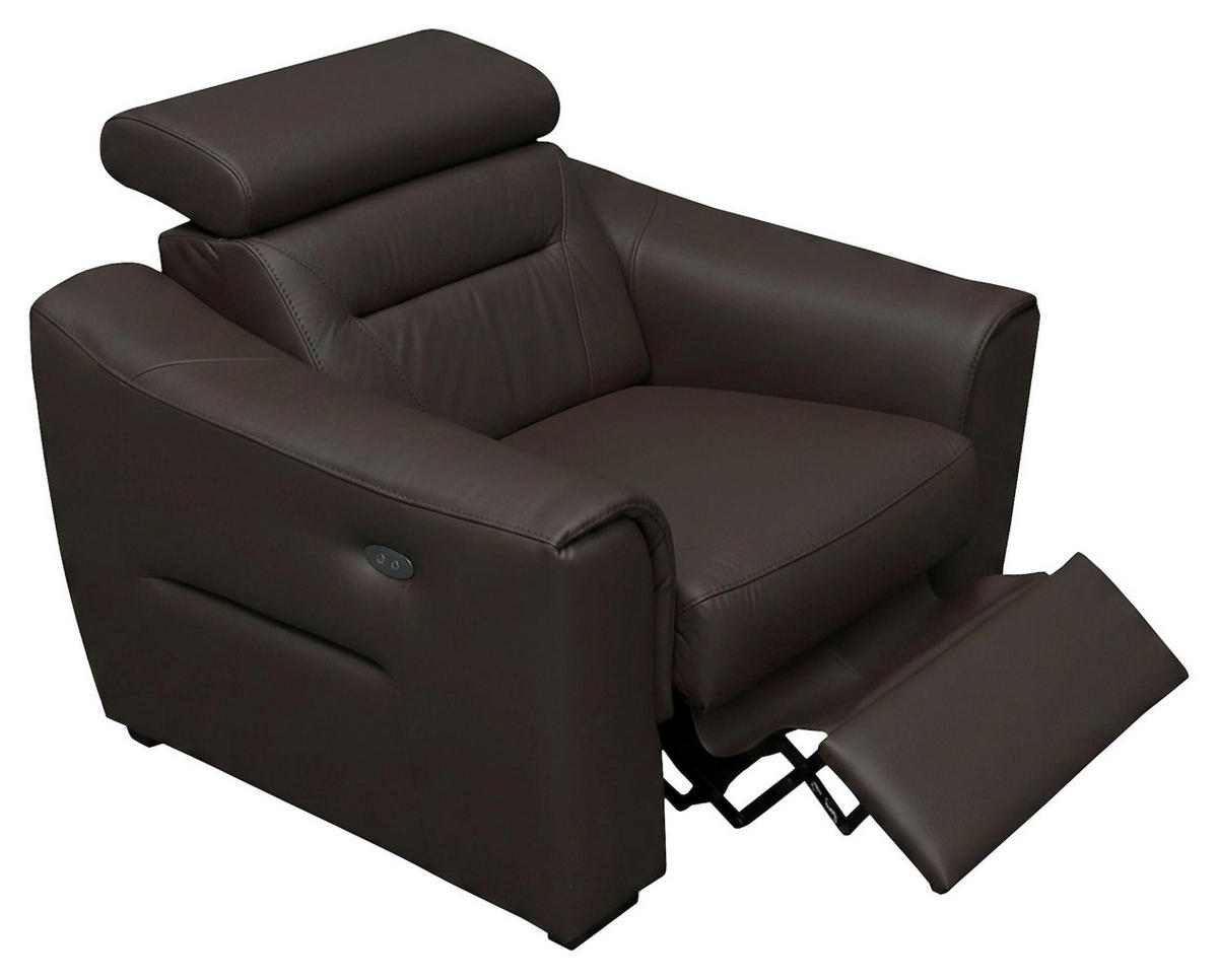RELAXSESSEL Lederlook Echtleder Relaxfunktion, Kopfteilverstellung, Rücken echt    - Wengefarben/Dunkelbraun, Design, Leder/Holz (100/104/102cm) - Celina Home